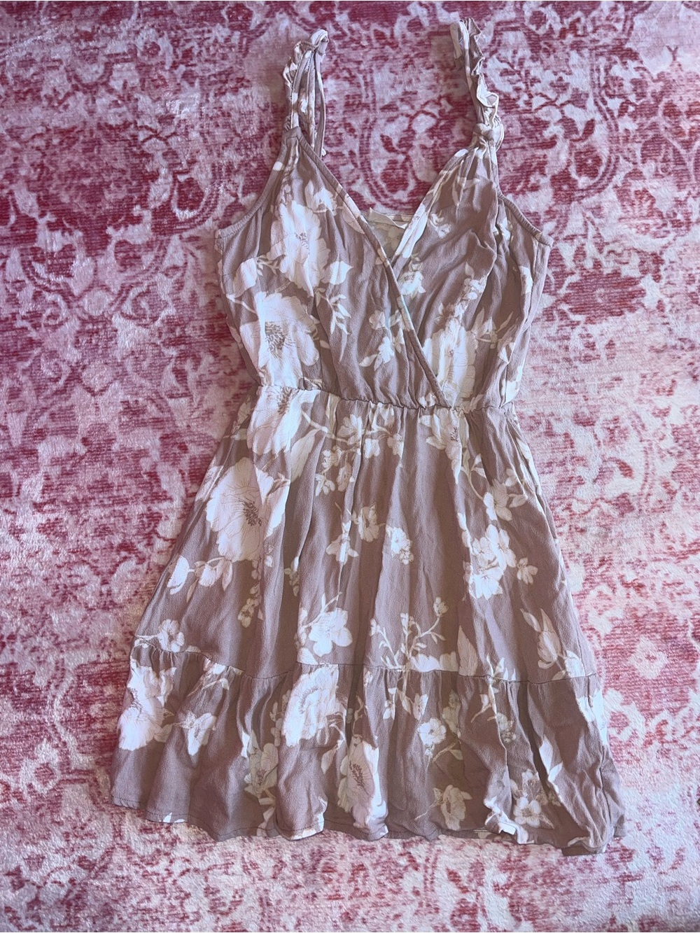 Altar'd State Dusty Taupe Floral Wrap Mini Dress
